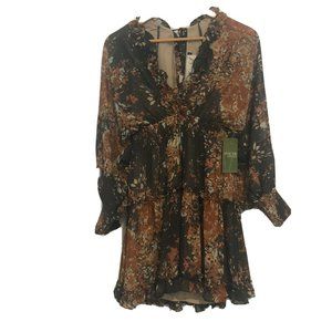 Aniche Boutique Santa Sofia Floral And Gold Peasant Dress Women Small Open Back